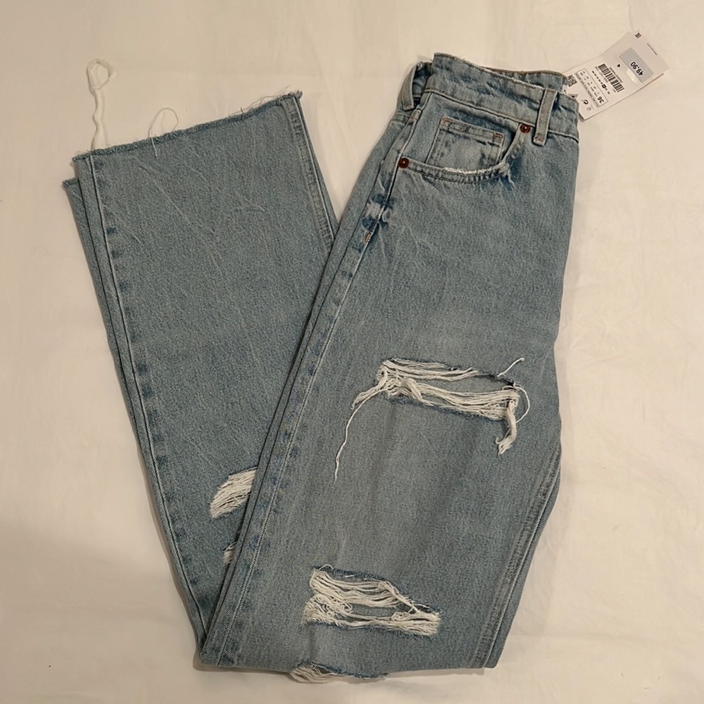Zara Ripped Wide Leg Jeans